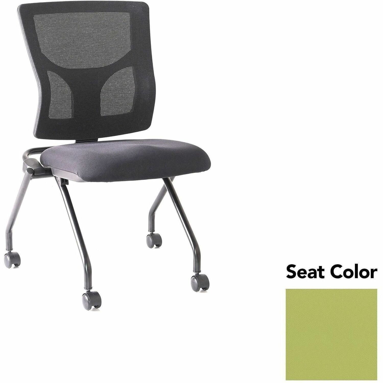 Lorell Conjure Mesh Training Chairs, Dillon Apple Green, Polyurethane Foam Seat, Mesh Back, Foldable, Nesting, Adjustable Back, 2 per Carton