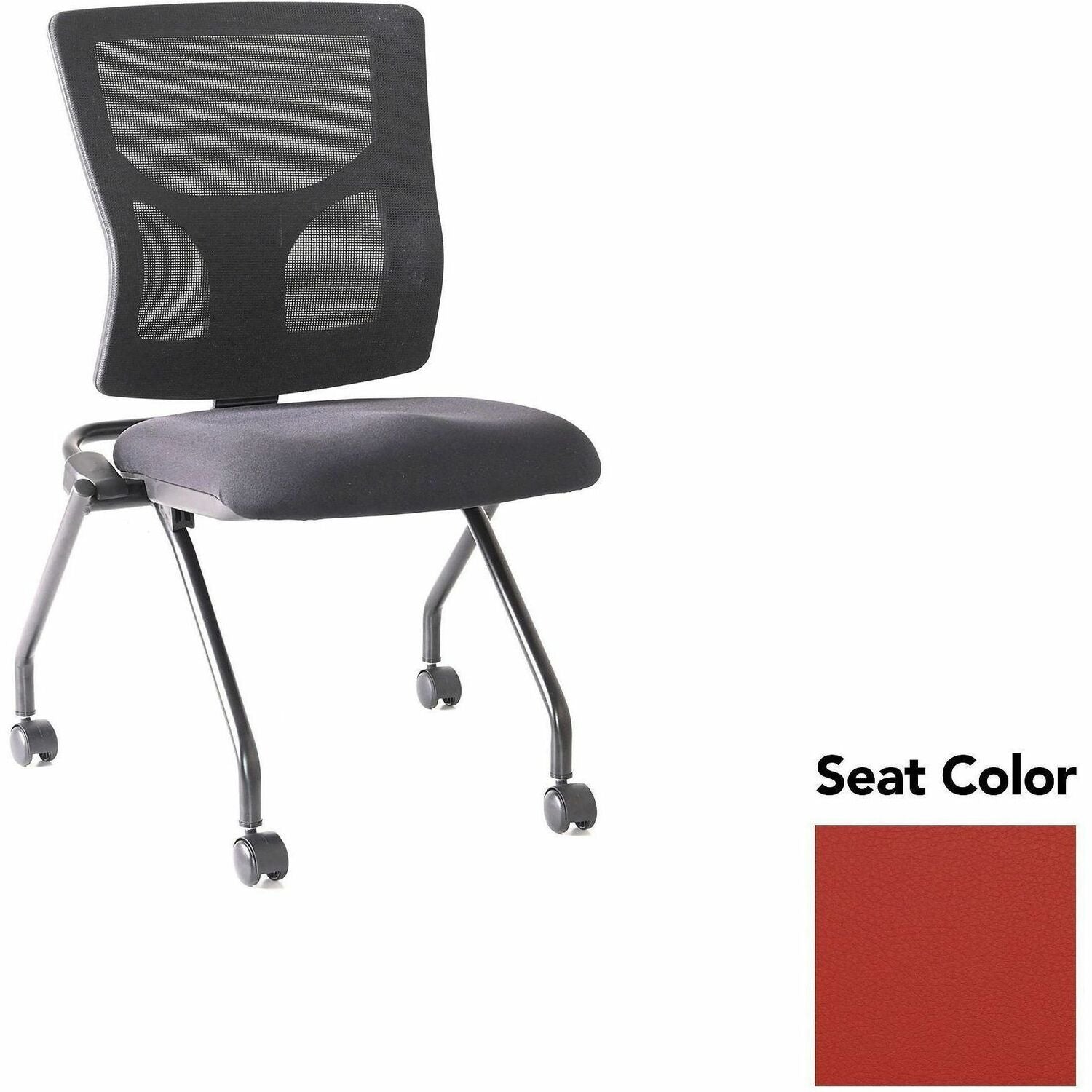 Lorell Conjure Mesh Training Chairs, Canyon Red Rock Seat, Polyurethane Foam Seat, Mesh Back, Foldable, Nesting, Adjustable Back, Powder-Coated Metal Base, Casters, 2 Chairs per Carton