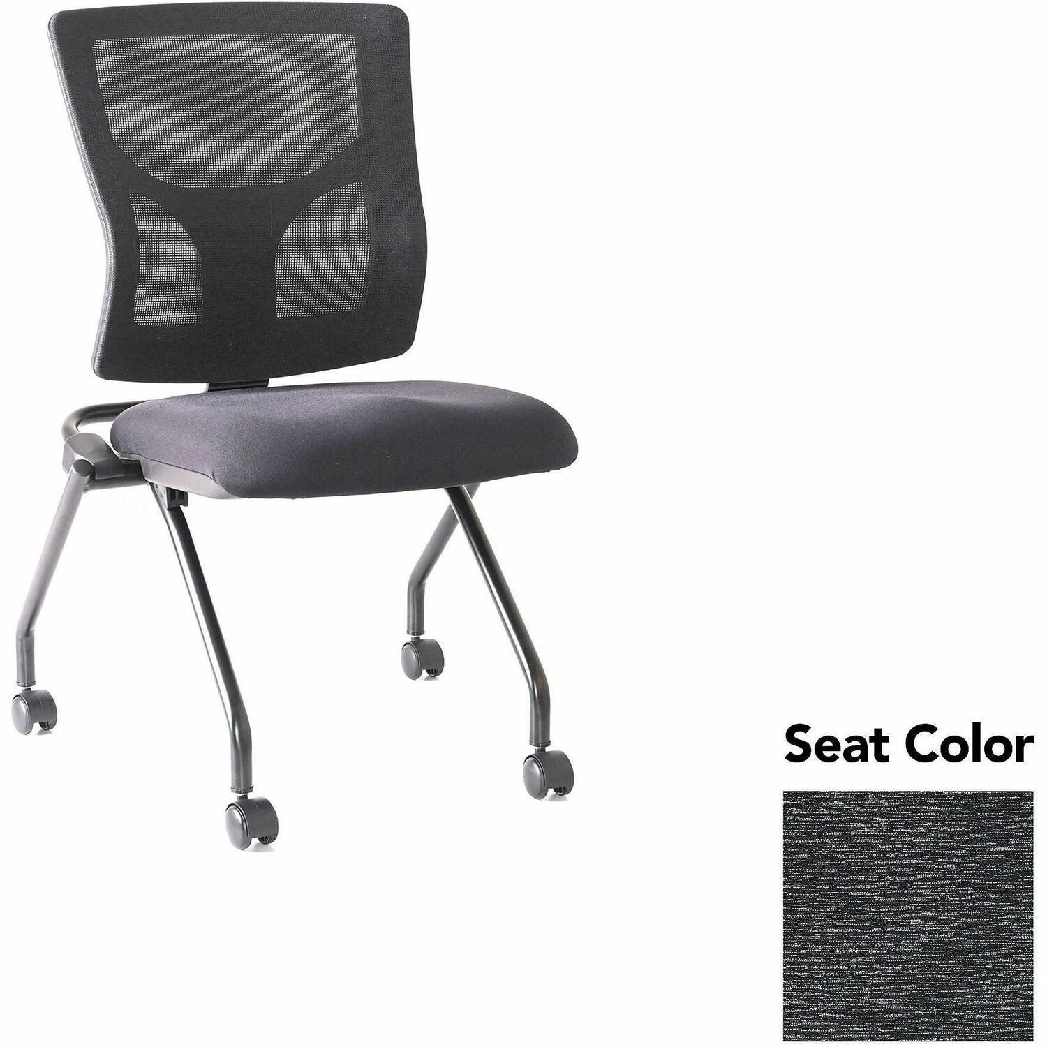 Lorell Conjure Mesh Training Chairs, Fuse Azurean Seat, Polyurethane Foam Seat, Mesh Back, Foldable, Nesting, Adjustable Back, Hinged Back, Casters, Black Powder-Coated Metal Legs, 2 Chairs per Carton