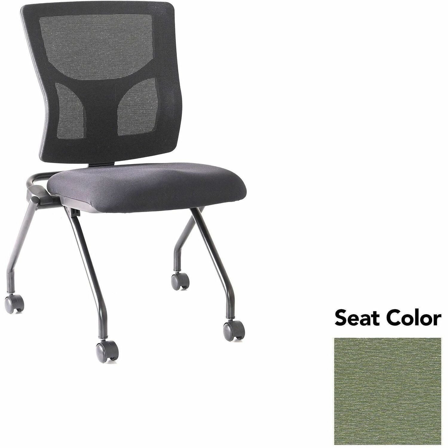 Lorell Conjure Mesh Training Chairs, Fuse Cress Seat, Polyurethane Foam Seat, Mesh Back, Foldable, Nesting, Adjustable Back, Black Powder-Coated Metal Legs, Casters, 2 Chairs per Carton