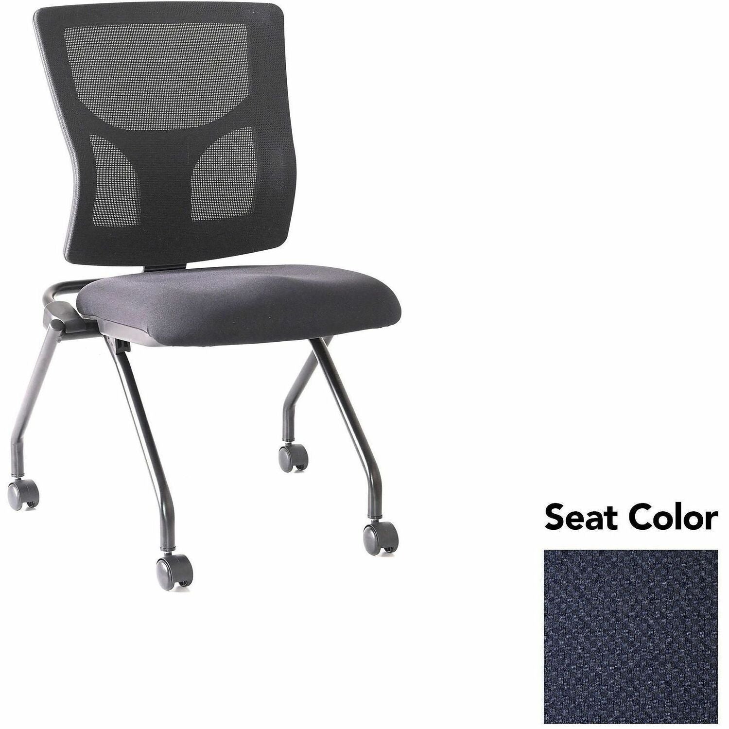 Lorell Conjure Mesh Training Chairs, Perfection Navy, Polyurethane Foam Seat, Mesh Back, Foldable, Nesting, Adjustable Back, Powder-Coated Metal Legs, Nylon Casters, 2 Chairs per Carton