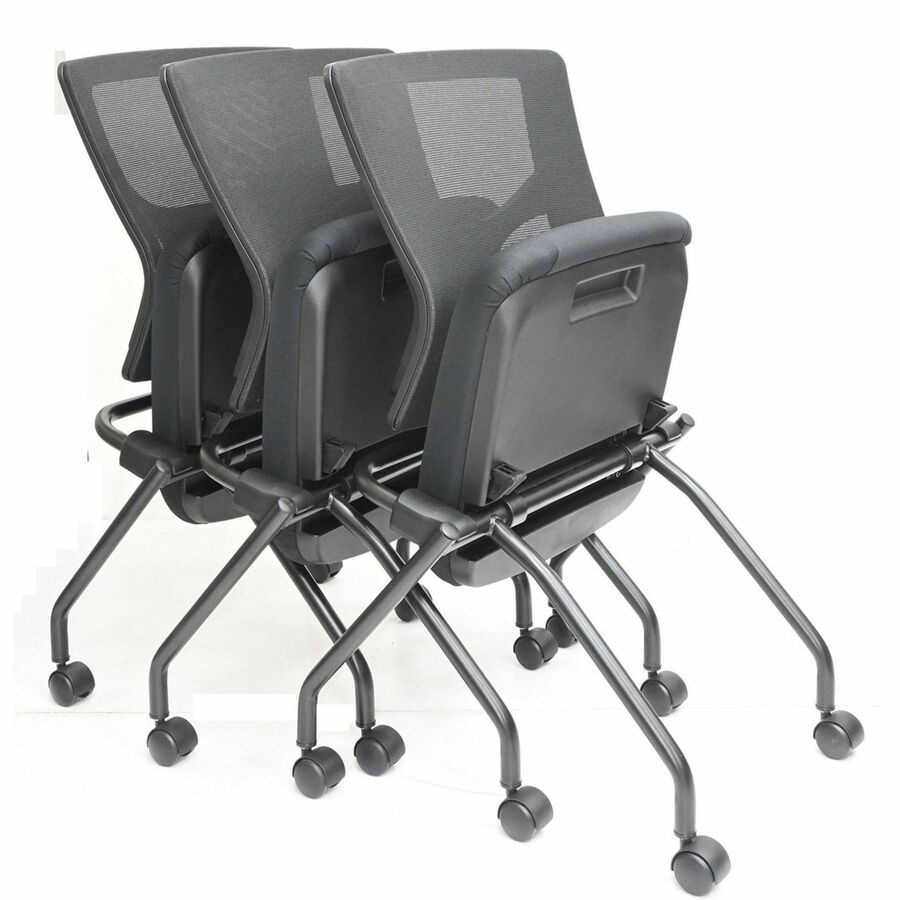 Lorell Conjure Mesh Training Chairs, Expo Festive Seat, Polyurethane Foam Seat, Mesh Back, Black Powder-Coated Metal Legs, Nylon Casters, Adjustable Back, Foldable, 2 Chairs per Carton