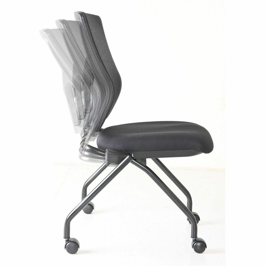 Lorell Conjure Mesh Training Chairs, Expo Festive Seat, Polyurethane Foam Seat, Mesh Back, Black Powder-Coated Metal Legs, Nylon Casters, Adjustable Back, Foldable, 2 Chairs per Carton
