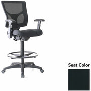 Lorell Conjure Office Stool, Dillon Black, Polyurethane Foam Seat, Mesh Back, Adjustable Armrests, 360° Swivel, Footrest, Nylon Base, 1 Each