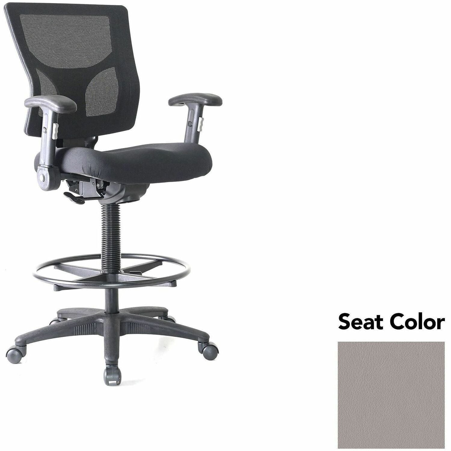 Lorell Conjure Office Stool, Mesh Back, Polyurethane Foam Seat, Height-Adjustable Arms, Swivel, Footrest, Castillo Metal, 1 Each