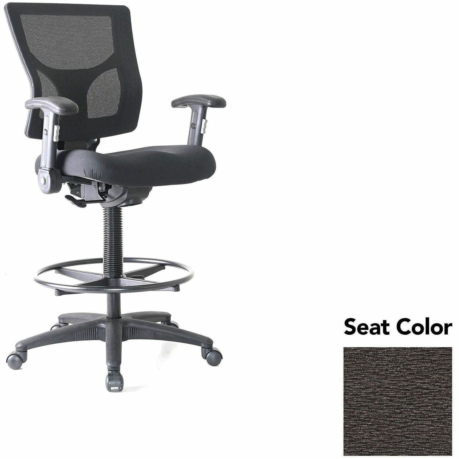 Lorell Conjure Office Stool, Fuse Pepper Seat, Polyurethane Foam Seat, Mesh Back, Adjustable Armrests, 360° Swivel, Footrest, Nylon Base, 1 Each