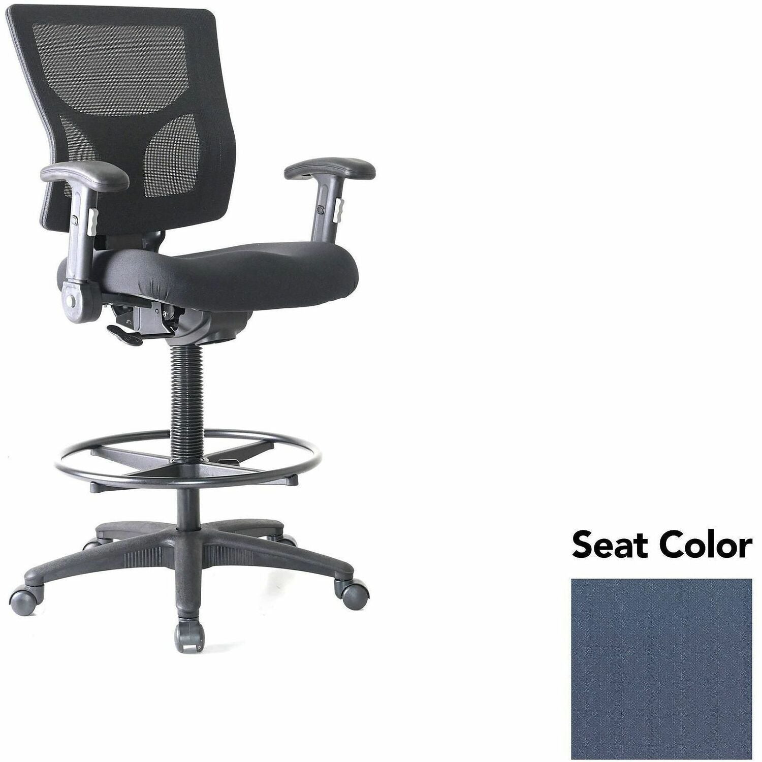 Lorell Conjure Office Stool, Insight Periwinkle Blue, Polyurethane Foam Seat, Mesh Back, Adjustable Armrests, Swivel, Footrest, 1 Each