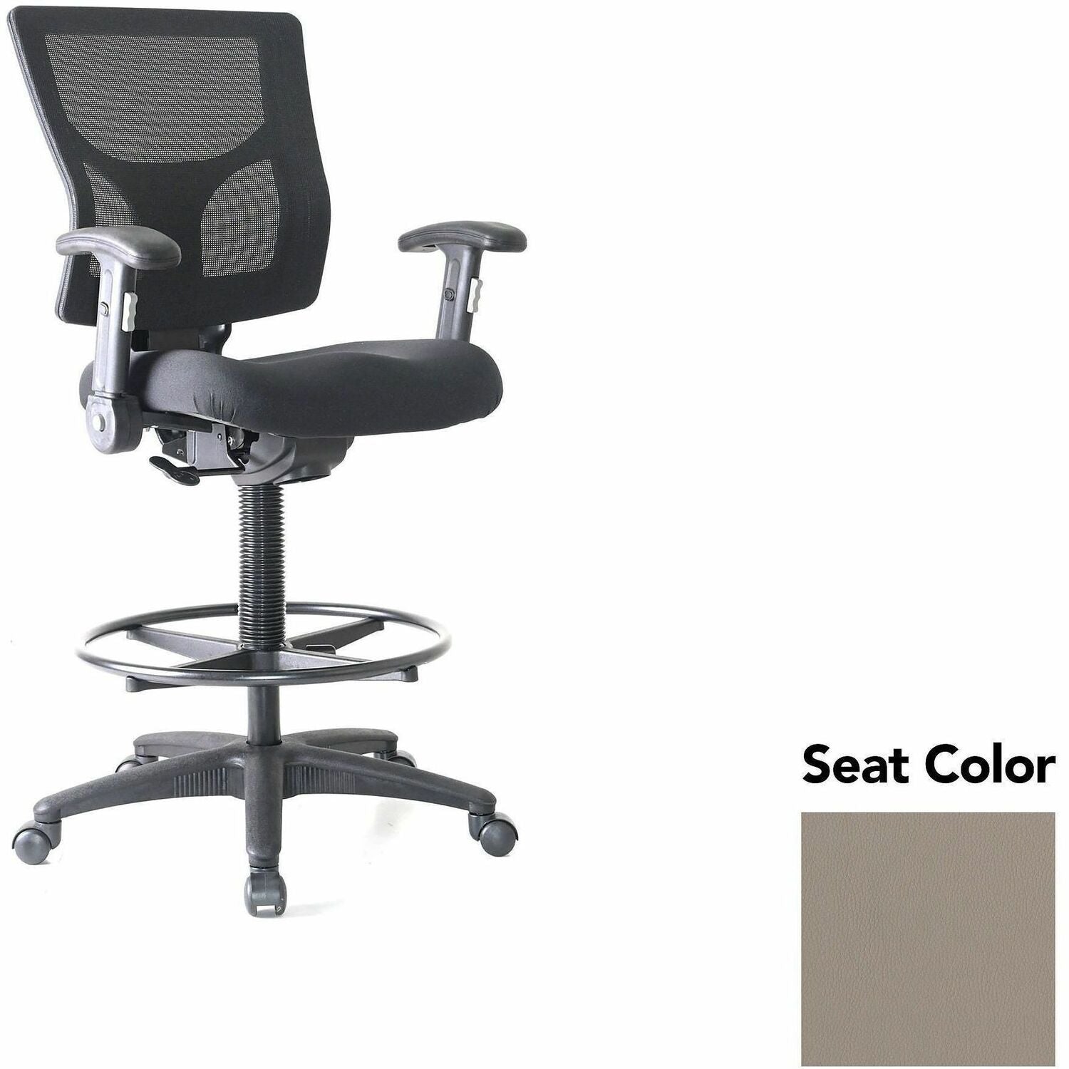 Lorell Conjure Office Stool, Dillon Stratus Seat, Polyurethane Foam Seat, Mesh Back, Adjustable Armrests, Swivel, Footrest, 1 Each