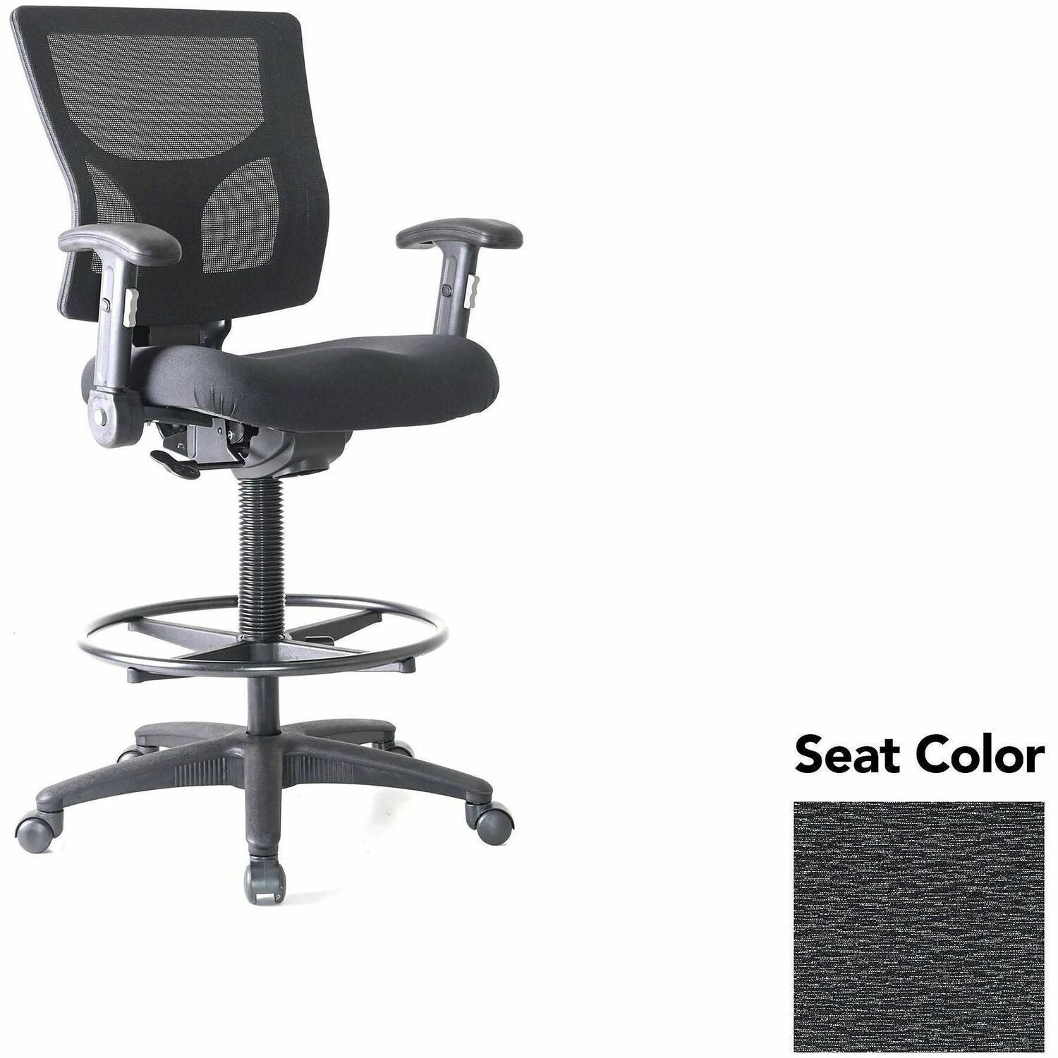 Lorell Conjure Office Stool - Fuse Azurean Seat Color - Polyurethane Foam Seat Material - Mesh Back Material - Armrest - 1 Each