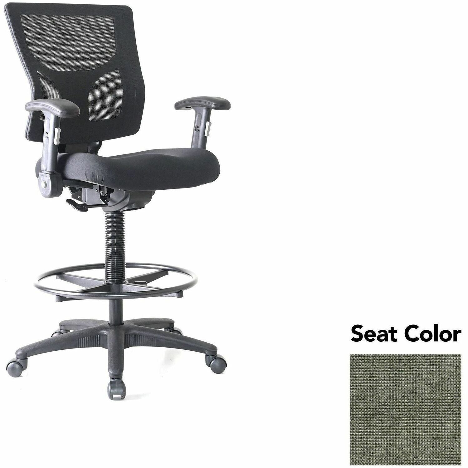 Lorell Conjure Office Stool - Shire Sage Seat Color - Polyurethane Foam Seat Material - Mesh Back Material - Armrest - 1 Each