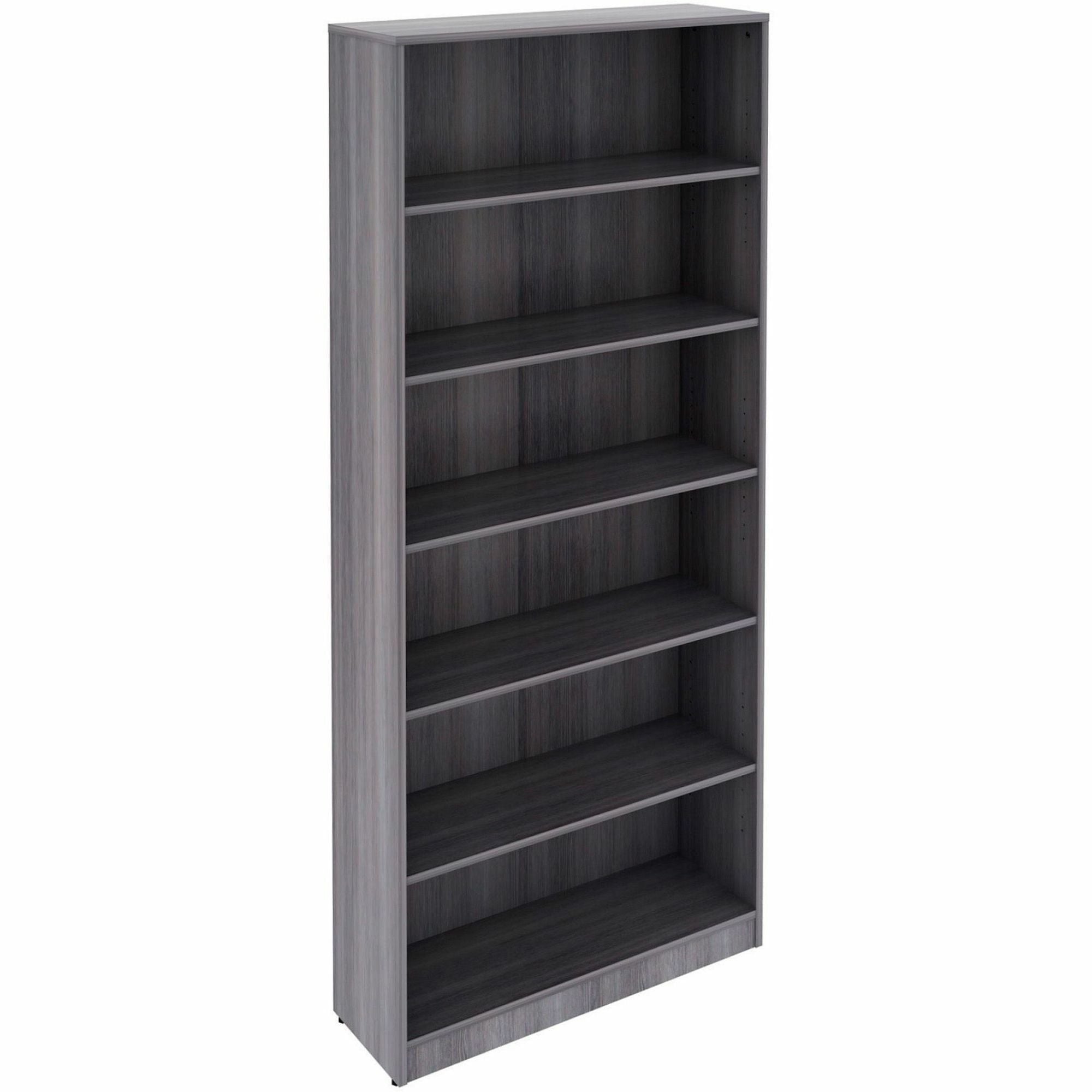 Lorell Laminate Bookcase, 36"W x 12"D x 84"H, 6 Shelves (5 Adjustable, 1 Fixed), Weathered Charcoal, MDF and Thermofused Laminate, 1 Each