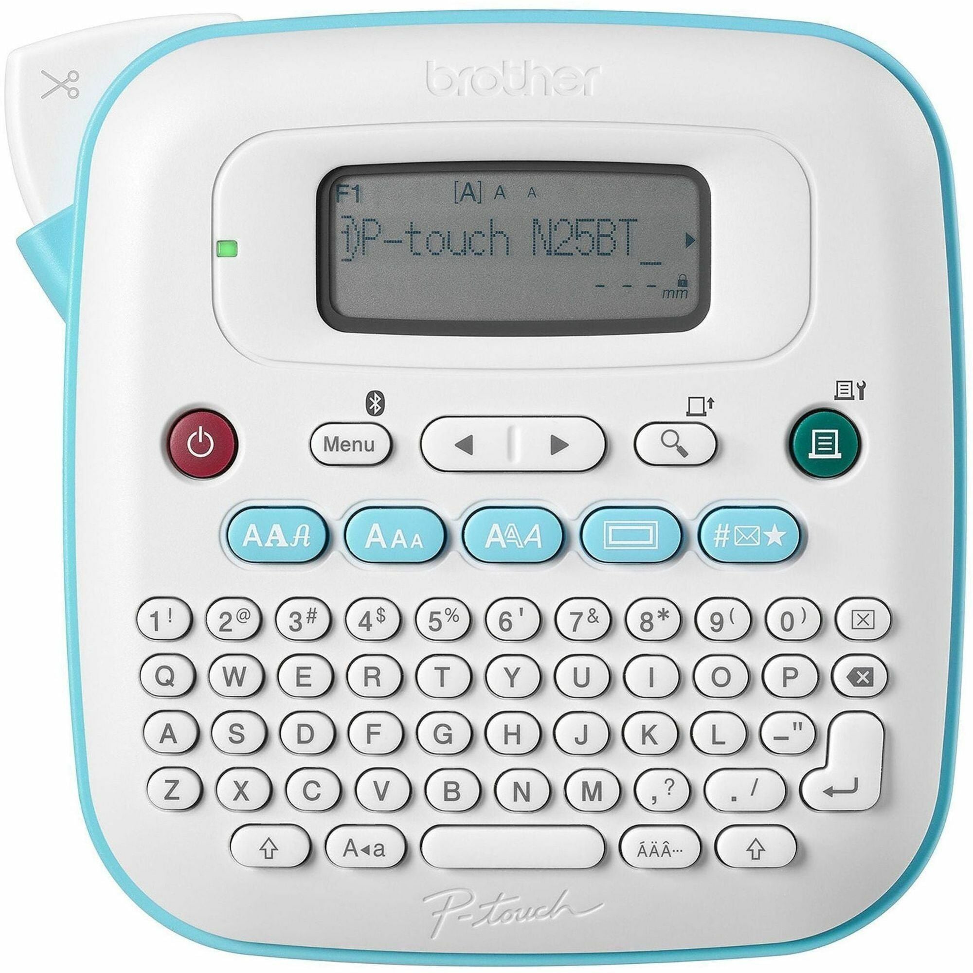 Thermal Transfer - 0.47 in/s Mono - 3 Fonts - 3 Font Size - 7 Text Style - 180 dpi - Label - 0.47" - Battery - 6 Batteries Supported - AAA - White, Teal - Handheld, Desktop - Handheld - QWERTY, Manual Cutter, Auto Numbering, Horizontal Alignment, Vertical
