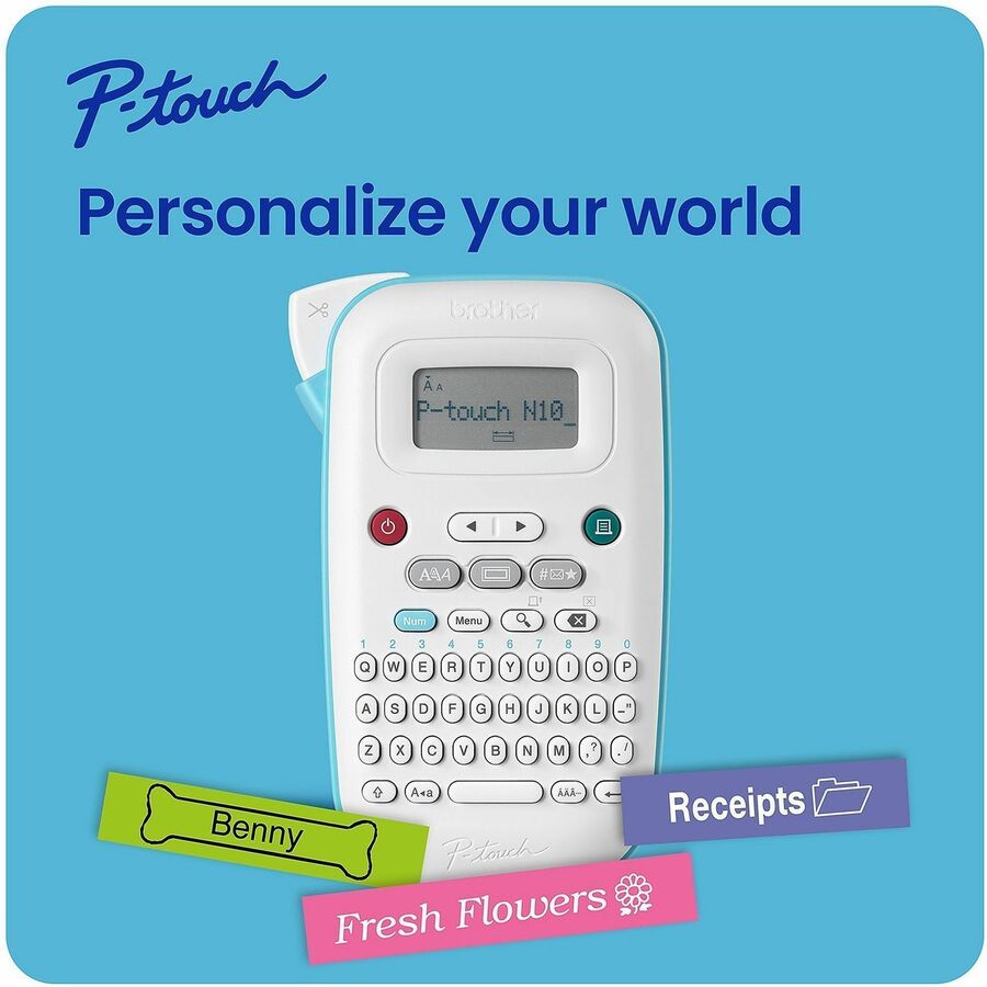 Handheld Thermal Label Maker, QWERTY, 180 dpi, 0.47" Labels, Battery-Powered, White/Teal