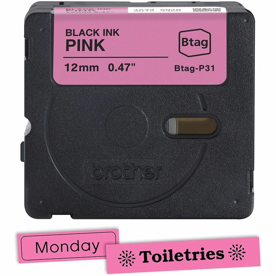 15/32" Width x 13 1/8 ft Length - Black on Pink - Water Resistant - Temperature Resistant, Fade Resistant, Dishwasher Safe, Freezer Safe, Microwave Safe, Easy Peel, Removable, Household Liquid Resistant - 1 Each