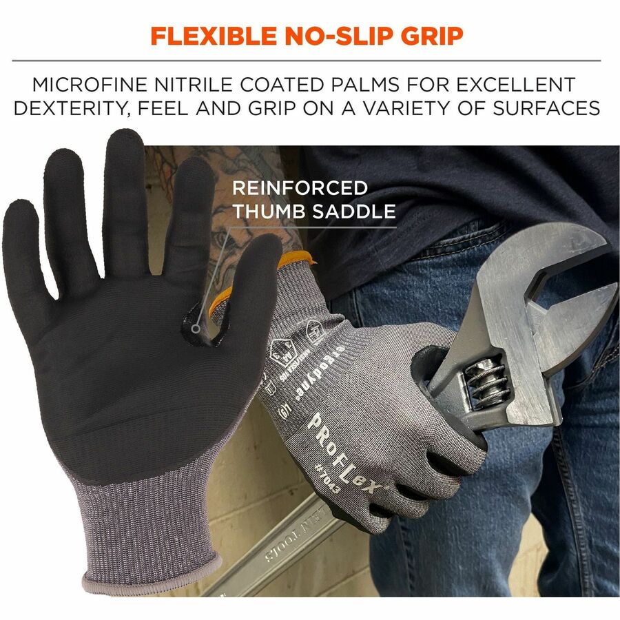 Ergodyne ProFlex 7043 Nitrile-Coated Cut-Resistant Gloves, X-Large, Gray, Touchscreen Capable, ANSI A4 Cut Level, 18-Gauge HPPE/Nylon Spandex, Reinforced Thumb, 2 Pairs per Pack