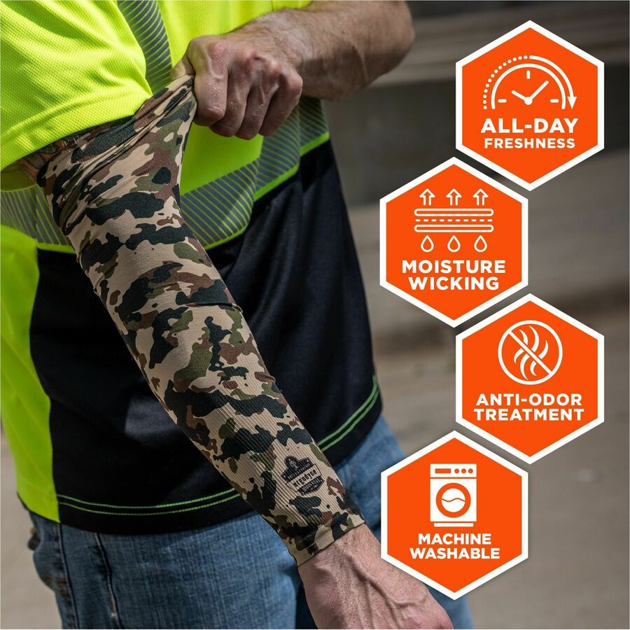 Ergodyne 6695 Sun Protection Arm Sleeve, Camo, XL/XXL, Stretchable, Comfortable, Moisture Wicking, Anti-odor, Machine Washable, UV Protection, 1 Each