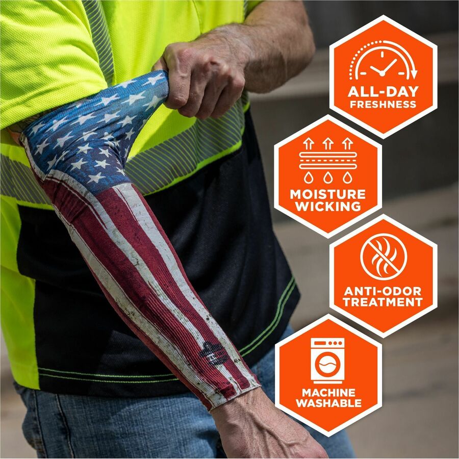 Ergodyne 6695 Sun Protection Arm Sleeve, American Flag, XL/XXL, Stretchable, Comfortable, Moisture Wicking, Anti-odor, Machine Washable, UV Protection, 1 Each