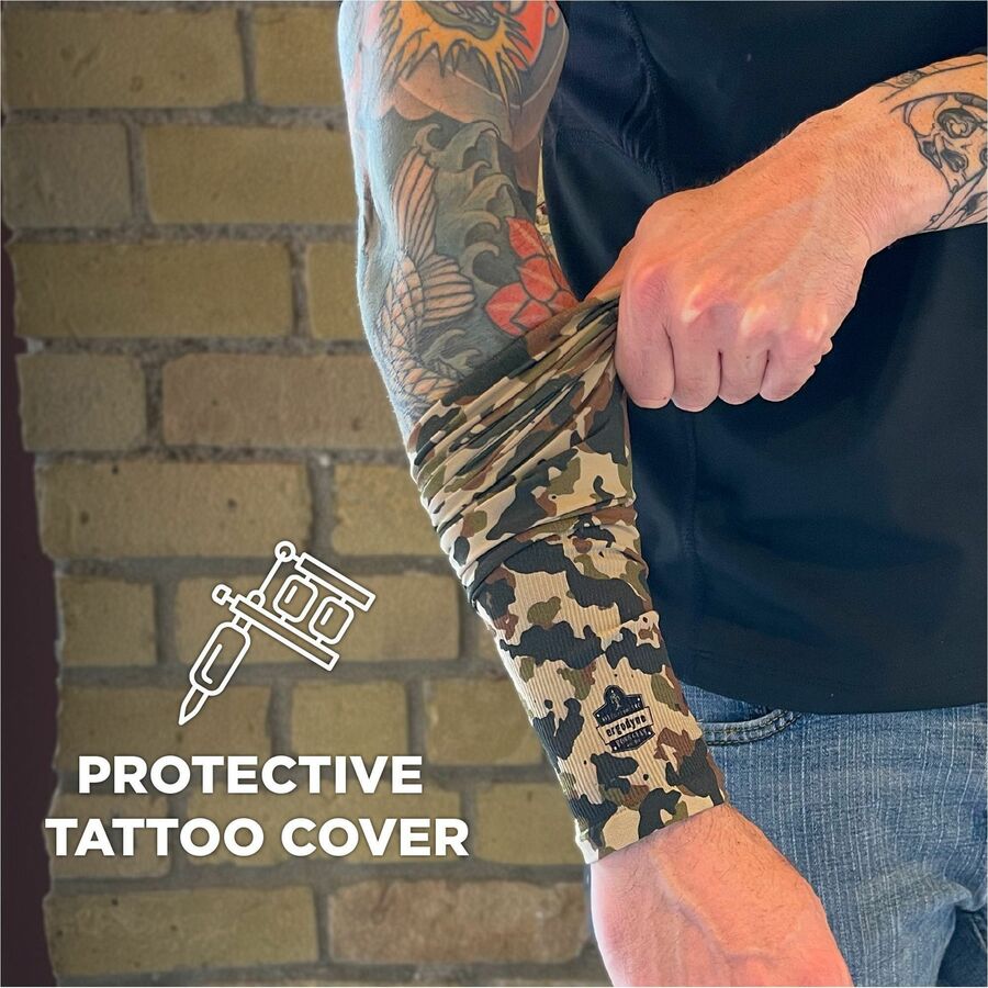 Ergodyne 6695 Sun Protection Arm Sleeve, Camo, Medium/Large, Stretchable, Comfortable, Moisture Wicking, Anti-odor, Machine Washable, UV Protection, 1 Each