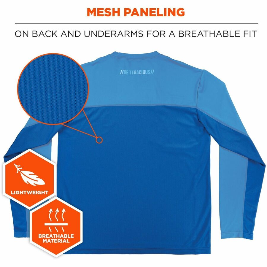 Ergodyne 6689 Cooling Long-Sleeve Shirts - Large Size - Fabric, MicroFiber, Polyester, Spandex - Blue