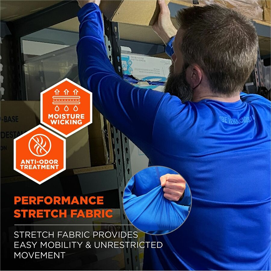 Ergodyne 6689 Cooling Long-Sleeve Shirts - Large Size - Fabric, MicroFiber, Polyester, Spandex - Blue