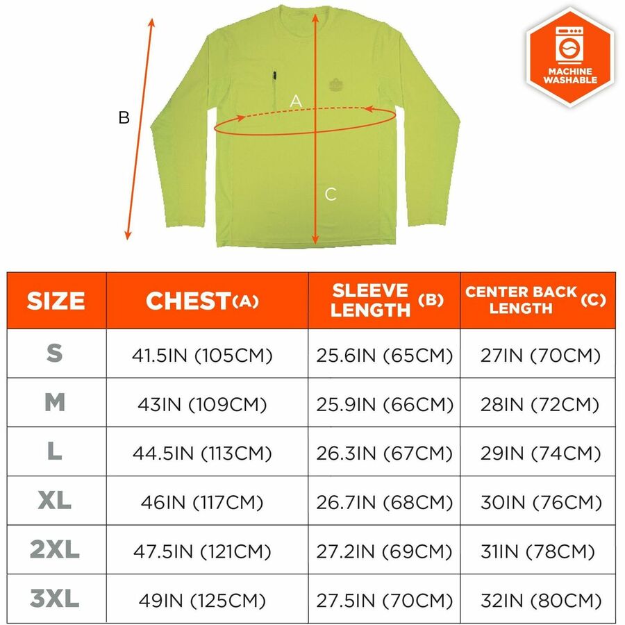 Ergodyne 6689 Cooling Long-Sleeve Shirts - Large Size - Fabric, MicroFiber, Polyester, Spandex - Lime