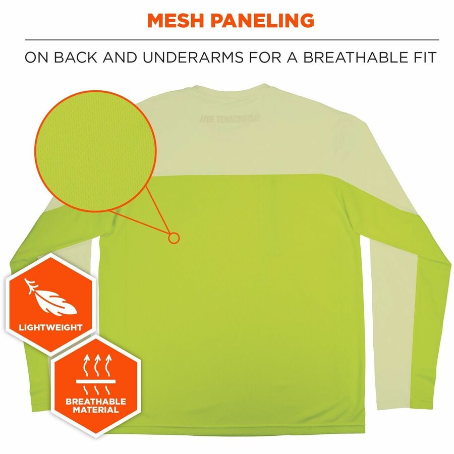 Ergodyne 6689 Cooling Long-Sleeve Shirts - Medium Size - Fabric, MicroFiber, Polyester, Spandex - Lime