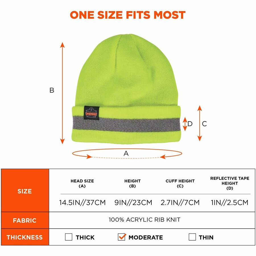 Ergodyne 6803 Reflective Winter Hats - Acrylic - Lime