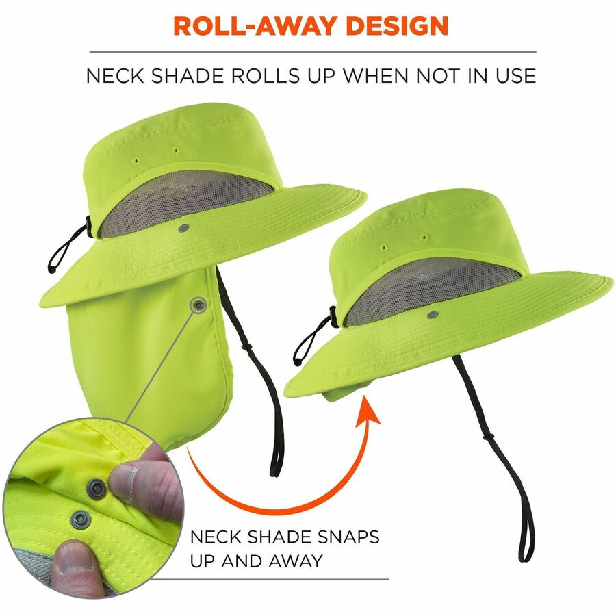 Ergodyne 8934 Ranger Hat with Neck Shade - Large (L)/Extra Large (XL) Size - Polyester, MicroFiber - Lime