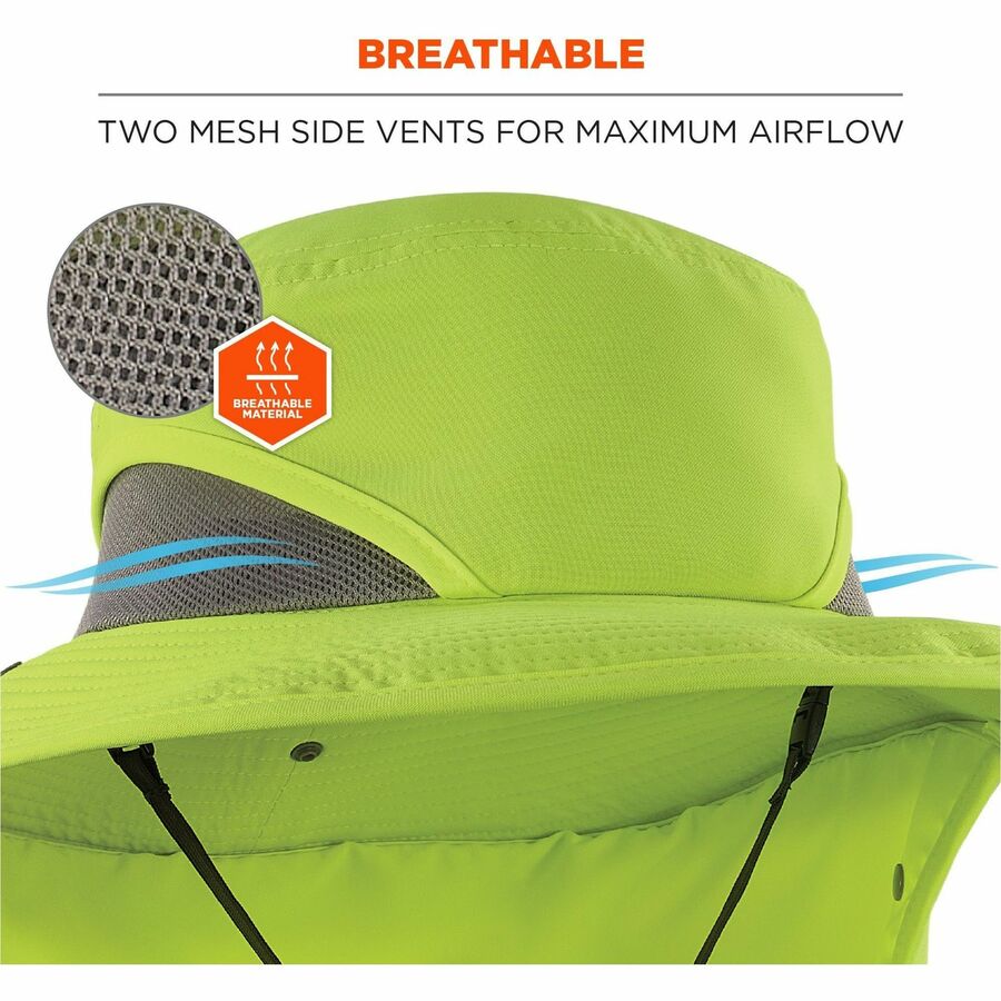 Ergodyne 8934 Ranger Hat with Neck Shade - Large (L)/Extra Large (XL) Size - Polyester, MicroFiber - Lime