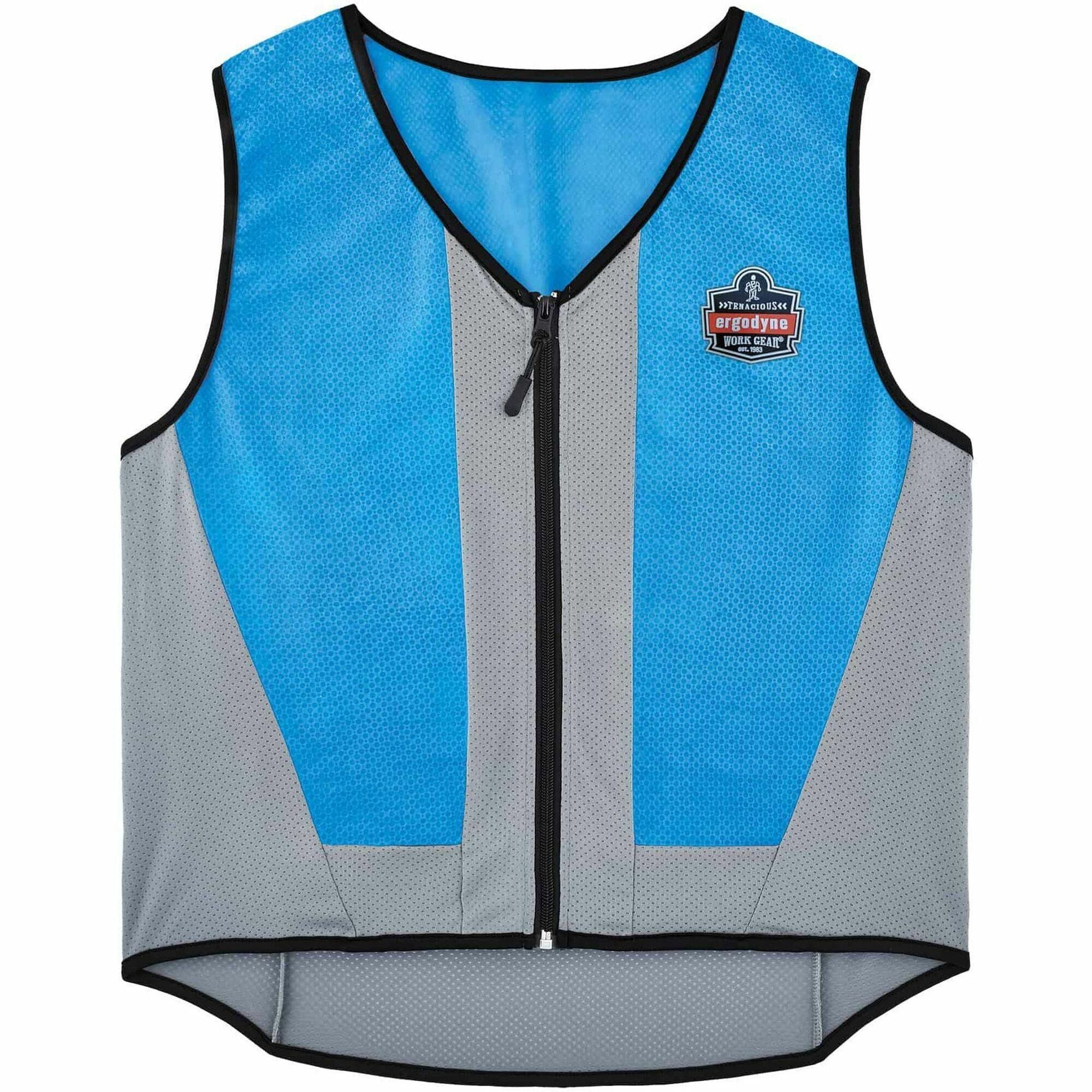 Ergodyne Chill-Its 6667 Wet Cooling Vest, 3X-Large, Blue, Zipper Closure, Nylon/Polyester/Spandex/PVA, Machine Washable, Breathable, Lightweight, Moisture Resistant, 1 Each