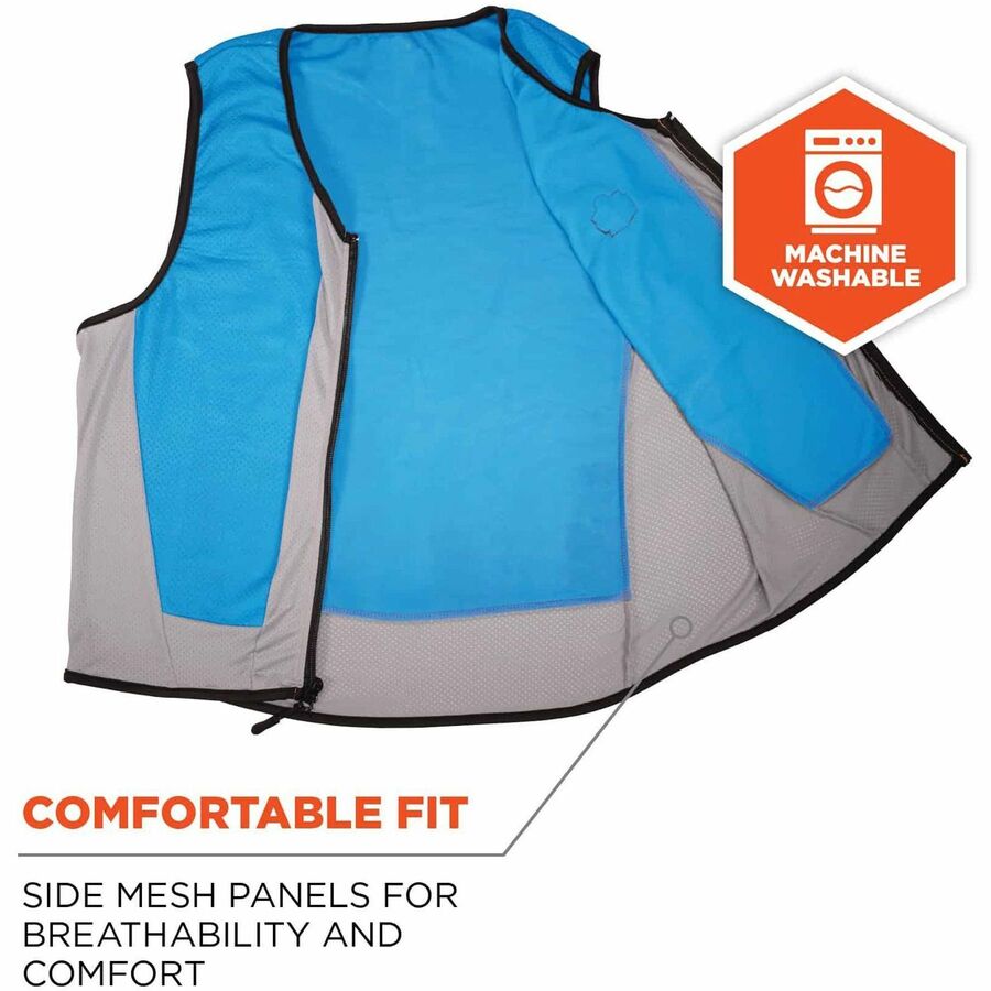 Ergodyne Chill-Its 6667 Wet Cooling Vest, 3X-Large, Blue, Zipper Closure, Nylon/Polyester/Spandex/PVA, Machine Washable, Breathable, Lightweight, Moisture Resistant, 1 Each