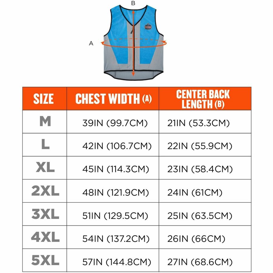 Ergodyne Chill-Its 6667 Wet Cooling Vest, 3X-Large, Blue, Zipper Closure, Nylon/Polyester/Spandex/PVA, Machine Washable, Breathable, Lightweight, Moisture Resistant, 1 Each