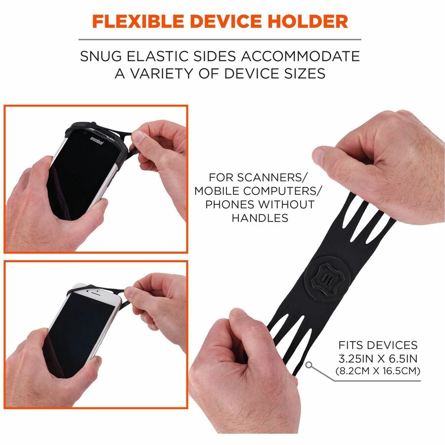 Ergodyne Squids 5545 Wrist Mount, Black, Landscape/Portrait Orientation, 360° Rotation, Flexible Fit, Includes Extended Strap, 1 Each