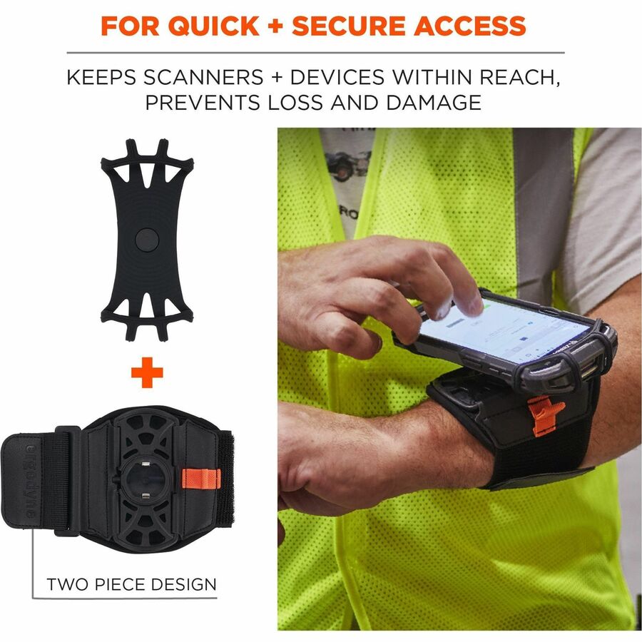 Ergodyne Squids 5545 Wrist Mount, Black, Landscape/Portrait Orientation, 360° Rotation, Fits Scanner, Mobile Computer, Smartphone, Stylus, Tool, Includes Extended Strap, 1 Each