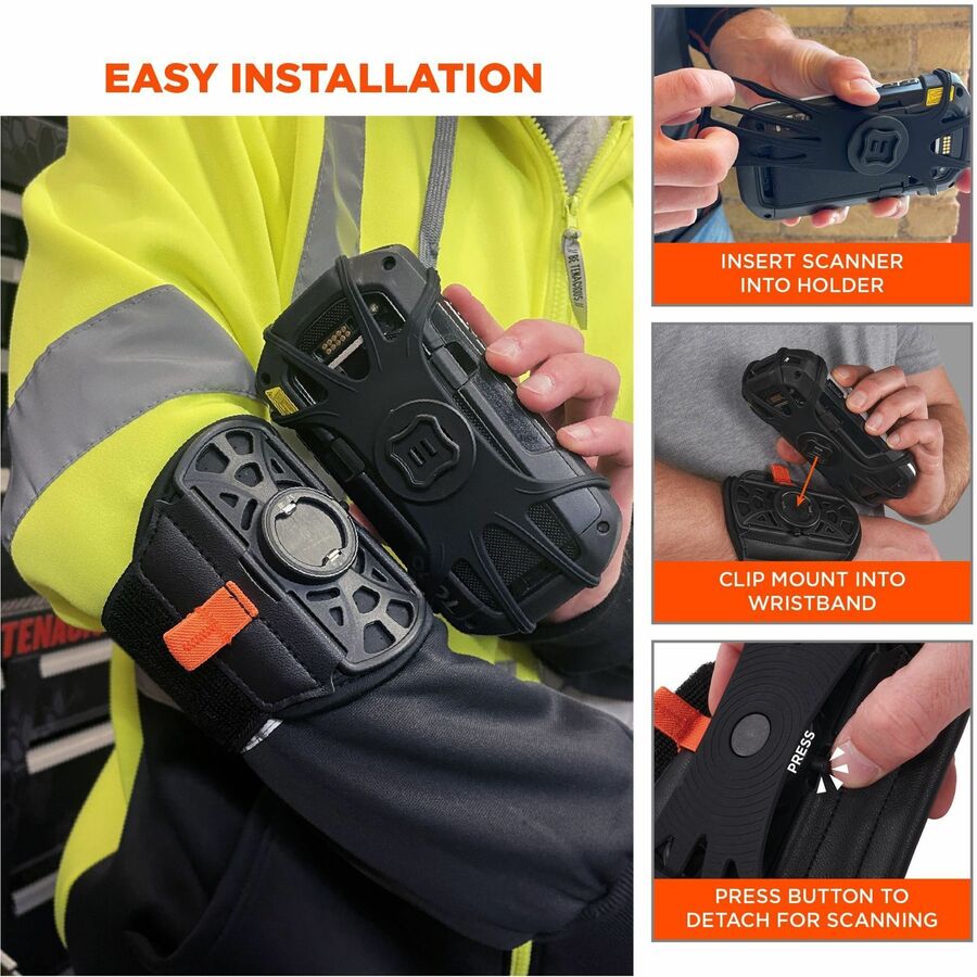 Ergodyne Squids 5545 Wrist Mount, Black, Landscape/Portrait Orientation, 360° Rotation, Fits Scanner, Mobile Computer, Smartphone, Stylus, Tool, Includes Extended Strap, 1 Each