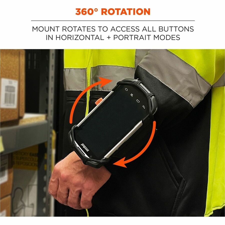 Ergodyne Squids 5545 Wrist Mount, Black, Landscape/Portrait Orientation, 360° Rotation, Fits Scanner, Mobile Computer, Smartphone, Stylus, Tool, Includes Extended Strap, 1 Each
