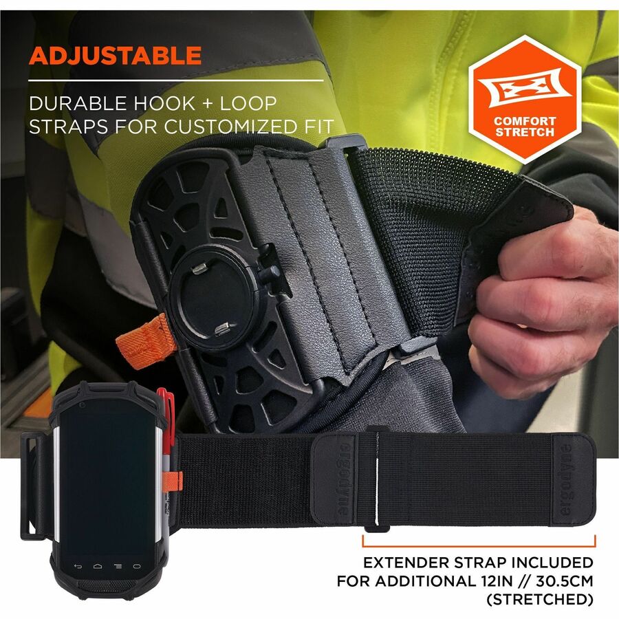 Ergodyne Squids 5545 Wrist Mount, Black, Landscape/Portrait Orientation, 360° Rotation, Flexible Fit, Includes Extended Strap, 1 Each