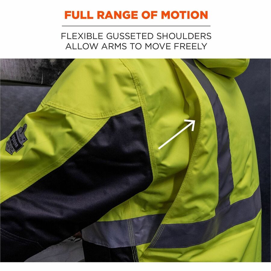 Ergodyne 8275 Heavy-Duty Hi-Vis Jackets - Large Size - Polyester, Fleece, Polyurethane - Black, Lime
