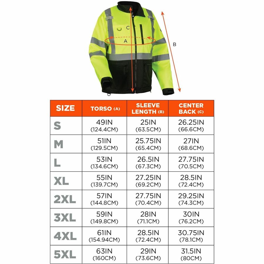 Ergodyne 8351 Hi-Vis Windbreaker Jackets - 5XL Size - Polyester, Fabric, Fleece - Orange, Black