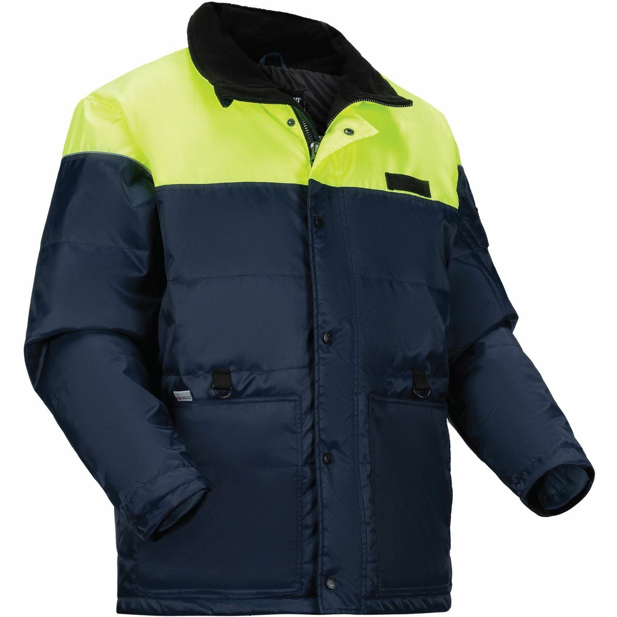 Ergodyne N-Ferno 6476 Insulated Freezer Jacket, 3X-Large, 57" Waist, Navy, Polyurethane/Polyester, Snap/Zipper Closure, 2 Pockets, Water Repellent, Reflective, Adjustable, Breathable, Machine Washable, 1 Each