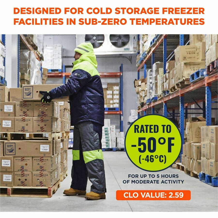 Ergodyne N-Ferno 6476 Insulated Freezer Jacket, Small, 46" Waist, Navy, Polyester, Water Resistant, 3 Pockets, Snap/Zipper Closure, Reflective, Adjustable, 1 Each