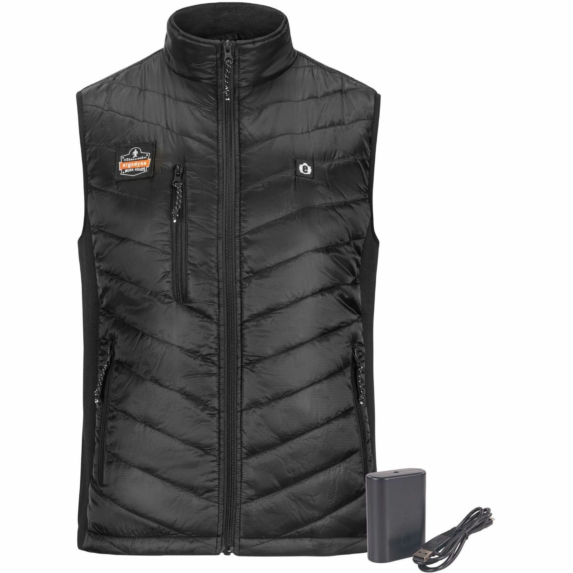 Ergodyne N-Ferno 6495 Rechargeable Heated Vest, Large, 47" Waist, Black, 5 Pockets, Insulated, Lightweight, Breathable, Adjustable, Machine Washable, Wind Resistant, 1 Each