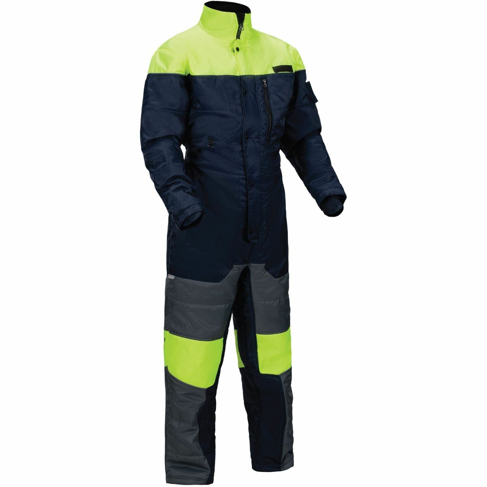 Ergodyne N-Ferno 6475 Insulated Freezer Coveralls, Medium, Navy, Polyester, Snap/Zipper Closure, 3 Pockets, Water Resistant, Reflective, Adjustable, Machine Washable, 1 Each