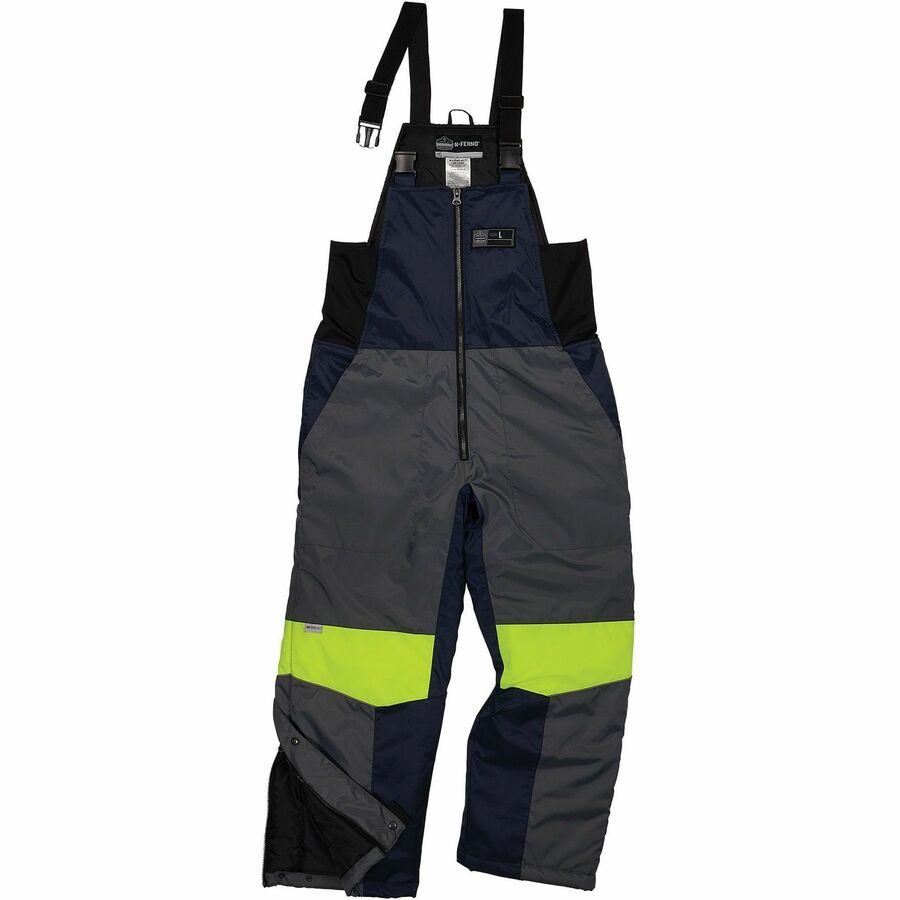 Ergodyne Insulated Freezer Bib Overalls - Bib Overall - Medium - Navy, Yellow - Polyester, Ripstop Polyester, Polyurethane
