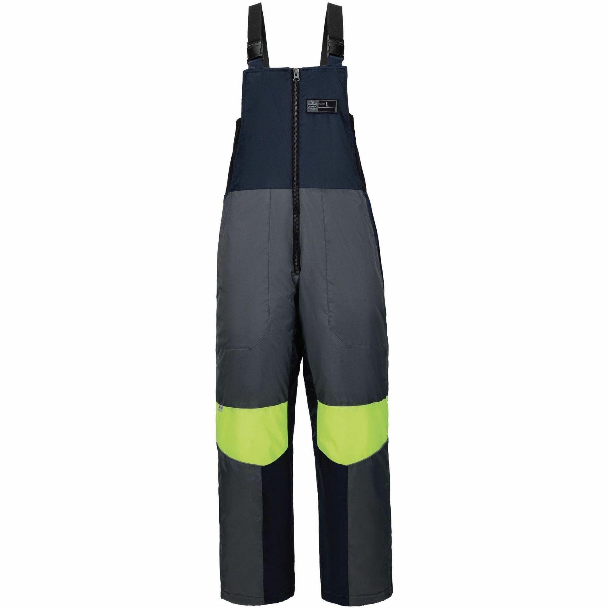 Ergodyne Insulated Freezer Bib Overalls - Bib Overall - 5XL - Navy, Yellow - Polyester, Ripstop Polyester, Polyurethane