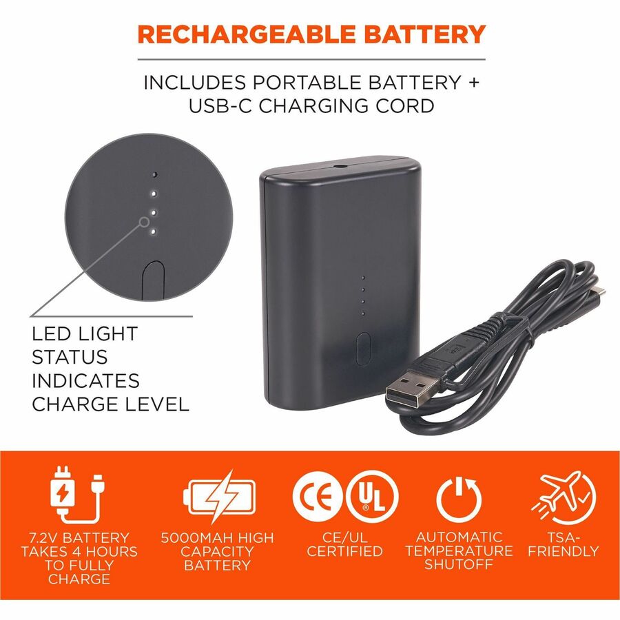 For Heated Vest - Lithium Ion (Li-Ion) - 5000 mAh - 36 W - 7.2 V DC Output - Black