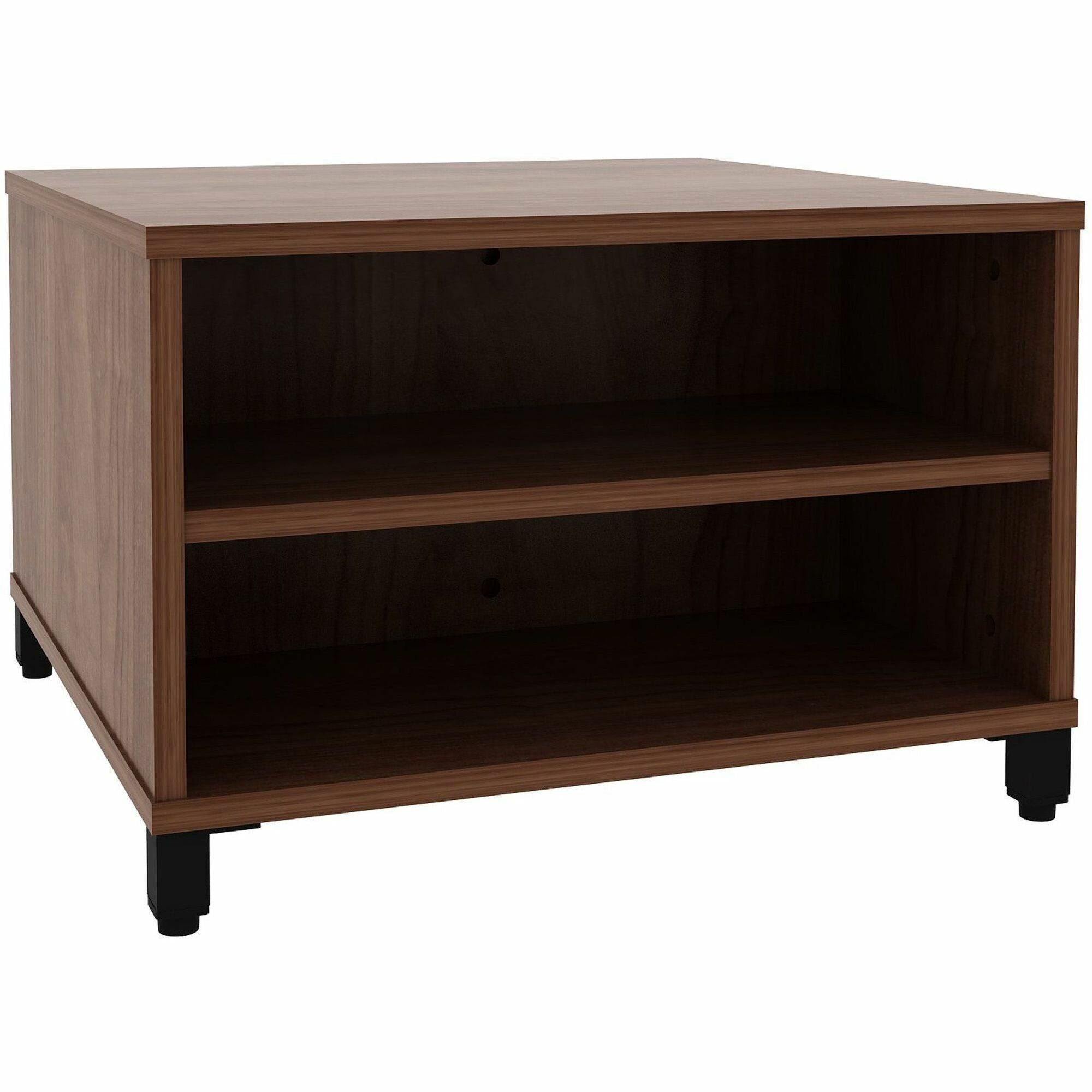 Lorell Reception Table - Height Adjustable - 24" Table Top Width x 24" Table Top Depth - 20" Height - Reception, Storage - Walnut, Laminated - Metal - 1 Each