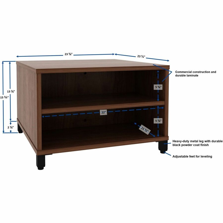 Lorell Reception Table - Height Adjustable - 24" Table Top Width x 24" Table Top Depth - 20" Height - Reception, Storage - Walnut, Laminated - Metal - 1 Each