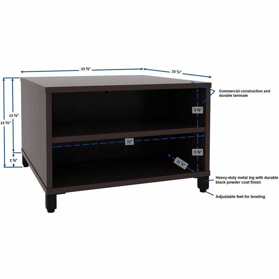 Lorell Reception Table - Height Adjustable - 24" Table Top Width x 24" Table Top Depth - 20" Height - Reception, Storage - Espresso, Laminated - Metal - 1 Each