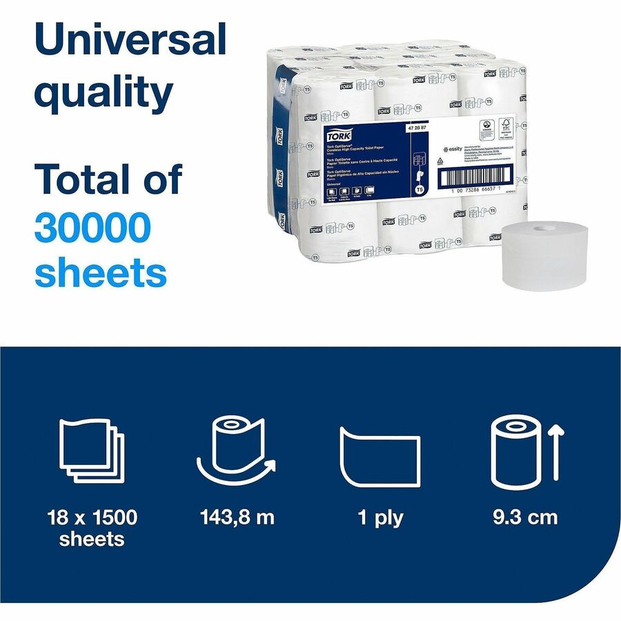 2 Ply - 3.70" Width x 500 ft Length - White - 1500 Sheets - 18 / Carton